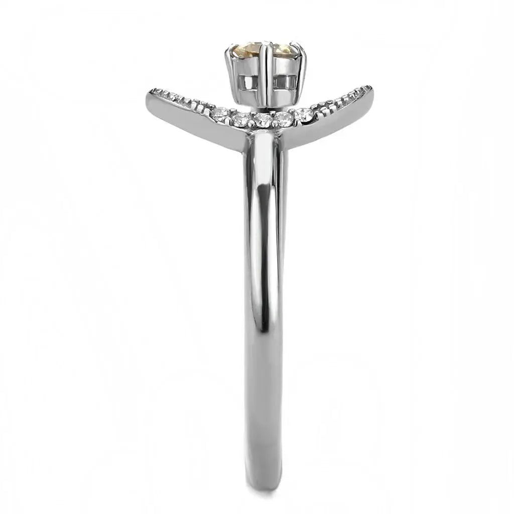 Alamode High polished (no plating) Stainless Steel Ring with AAA Grade CZ in Champagne - Alamode - Flyclothing LLC