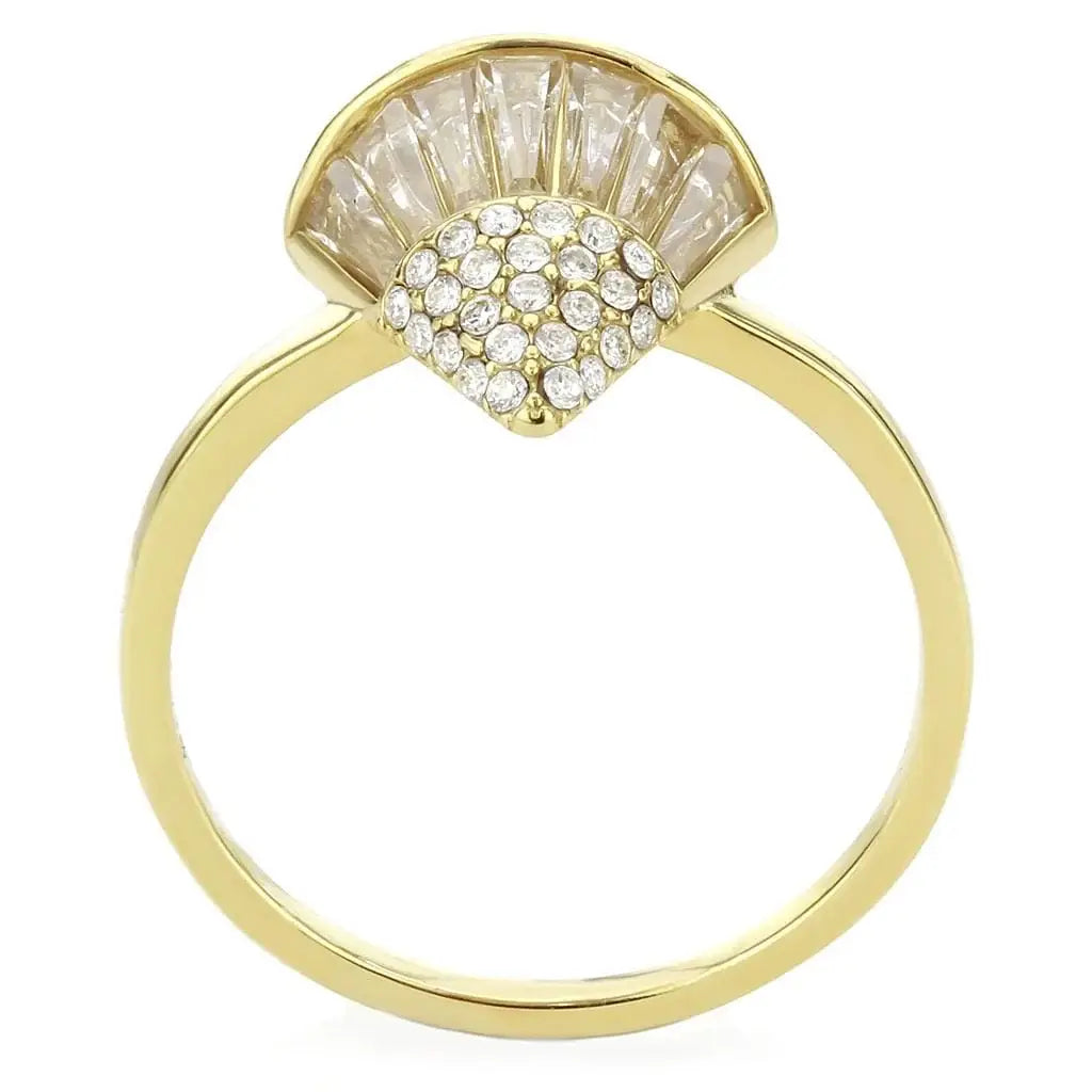 Alamode IP Gold(Ion Plating) Stainless Steel Ring with AAA Grade CZ in Clear - Alamode - Flyclothing LLC