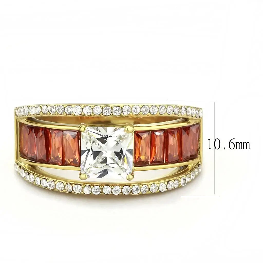 Alamode IP Gold(Ion Plating) Stainless Steel Ring with AAA Grade CZ in Garnet - Alamode - Flyclothing LLC