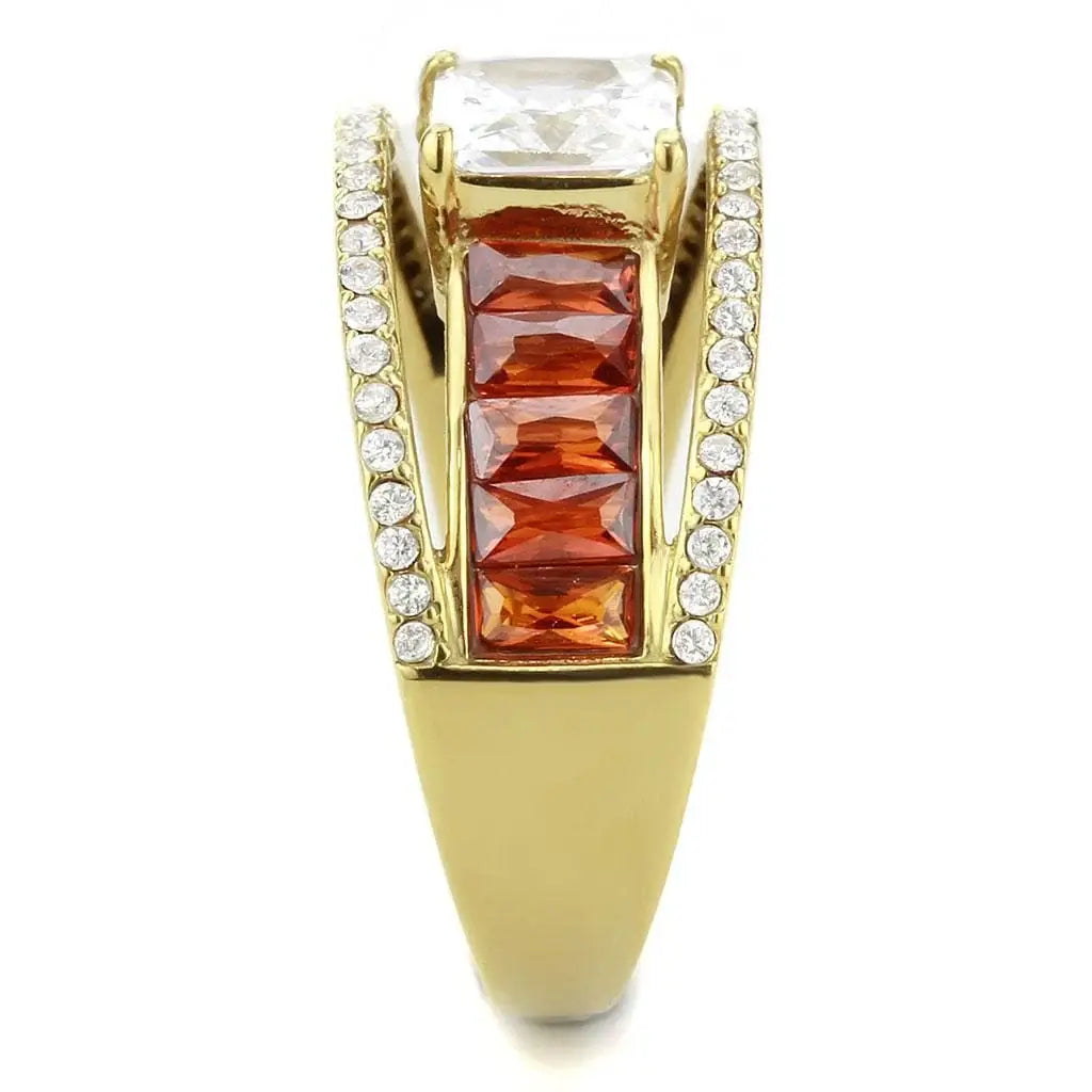 Alamode IP Gold(Ion Plating) Stainless Steel Ring with AAA Grade CZ in Garnet - Alamode - Flyclothing LLC