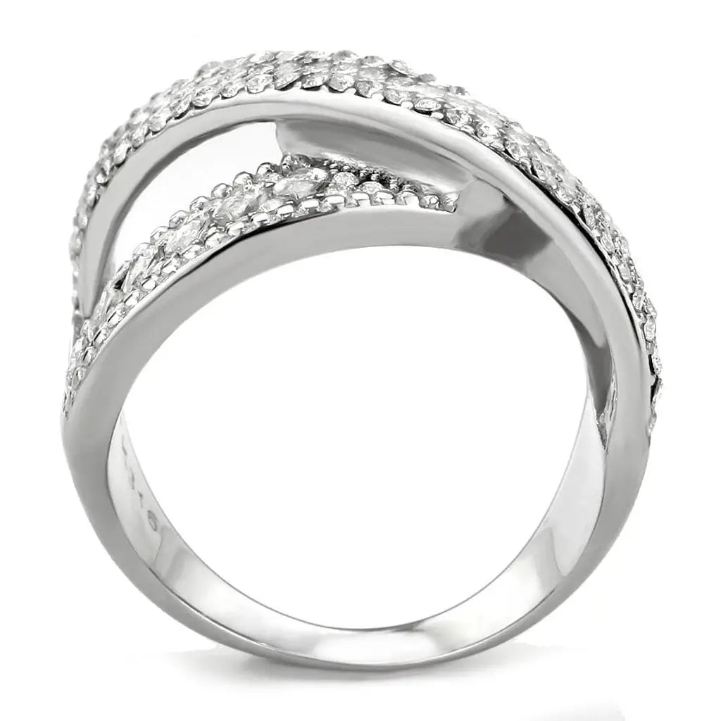 Alamode High polished (no plating) Stainless Steel Ring with AAA Grade CZ in Clear - Alamode - Flyclothing LLC