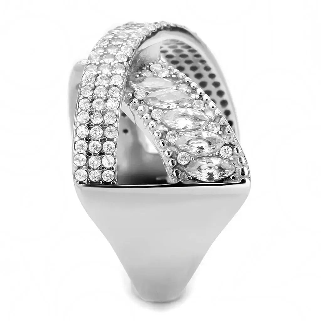 Alamode High polished (no plating) Stainless Steel Ring with AAA Grade CZ in Clear - Alamode - Flyclothing LLC