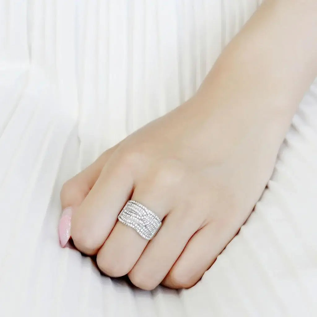 Alamode High polished (no plating) Stainless Steel Ring with AAA Grade CZ in Clear - Alamode - Flyclothing LLC