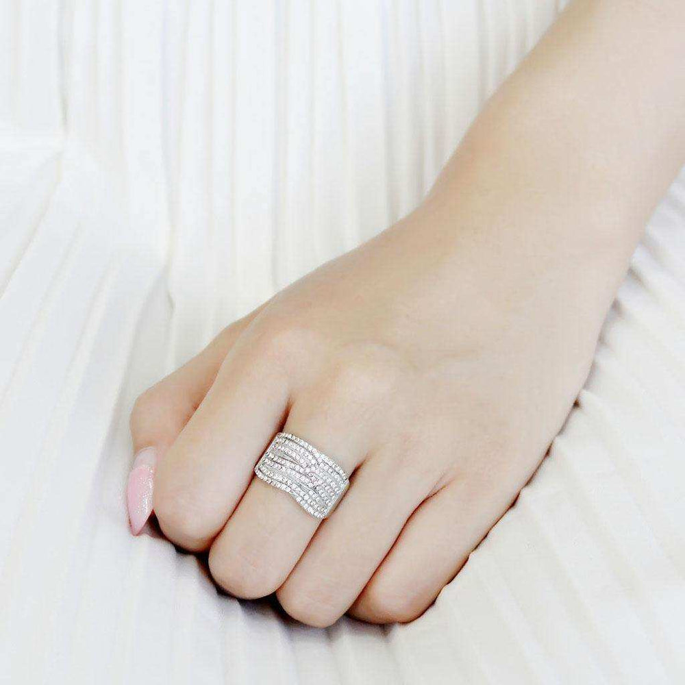 Alamode High polished (no plating) Stainless Steel Ring with AAA Grade CZ in Clear - Alamode - Flyclothing LLC