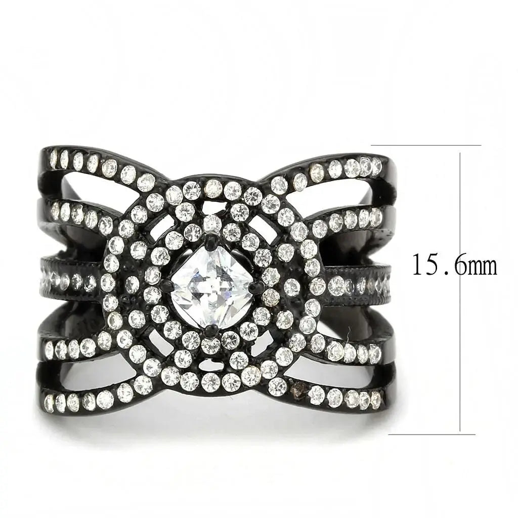 Alamode IP Black(Ion Plating) Stainless Steel Ring with AAA Grade CZ in Clear - Alamode - Flyclothing LLC