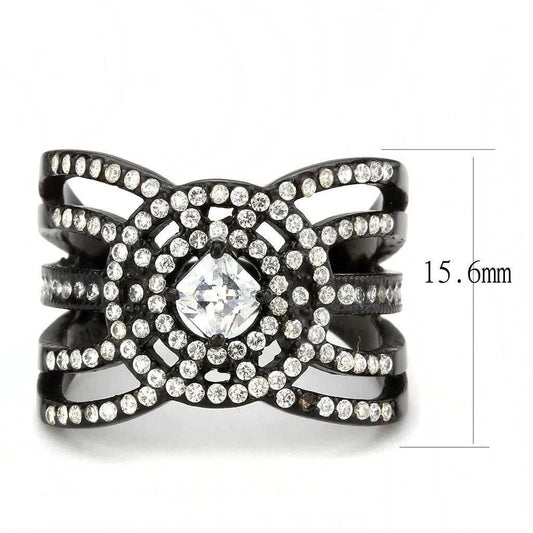 Alamode IP Black(Ion Plating) Stainless Steel Ring with AAA Grade CZ in Clear - Alamode - Flyclothing LLC