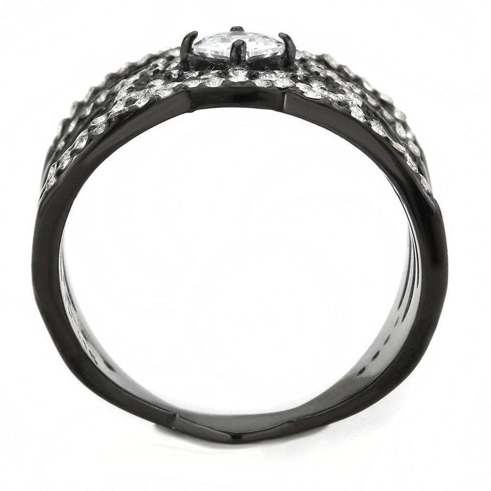Alamode IP Black(Ion Plating) Stainless Steel Ring with AAA Grade CZ in Clear - Alamode - Flyclothing LLC