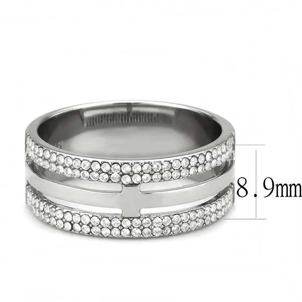 Alamode High polished (no plating) Stainless Steel Ring with AAA Grade CZ in Clear - Alamode - Flyclothing LLC