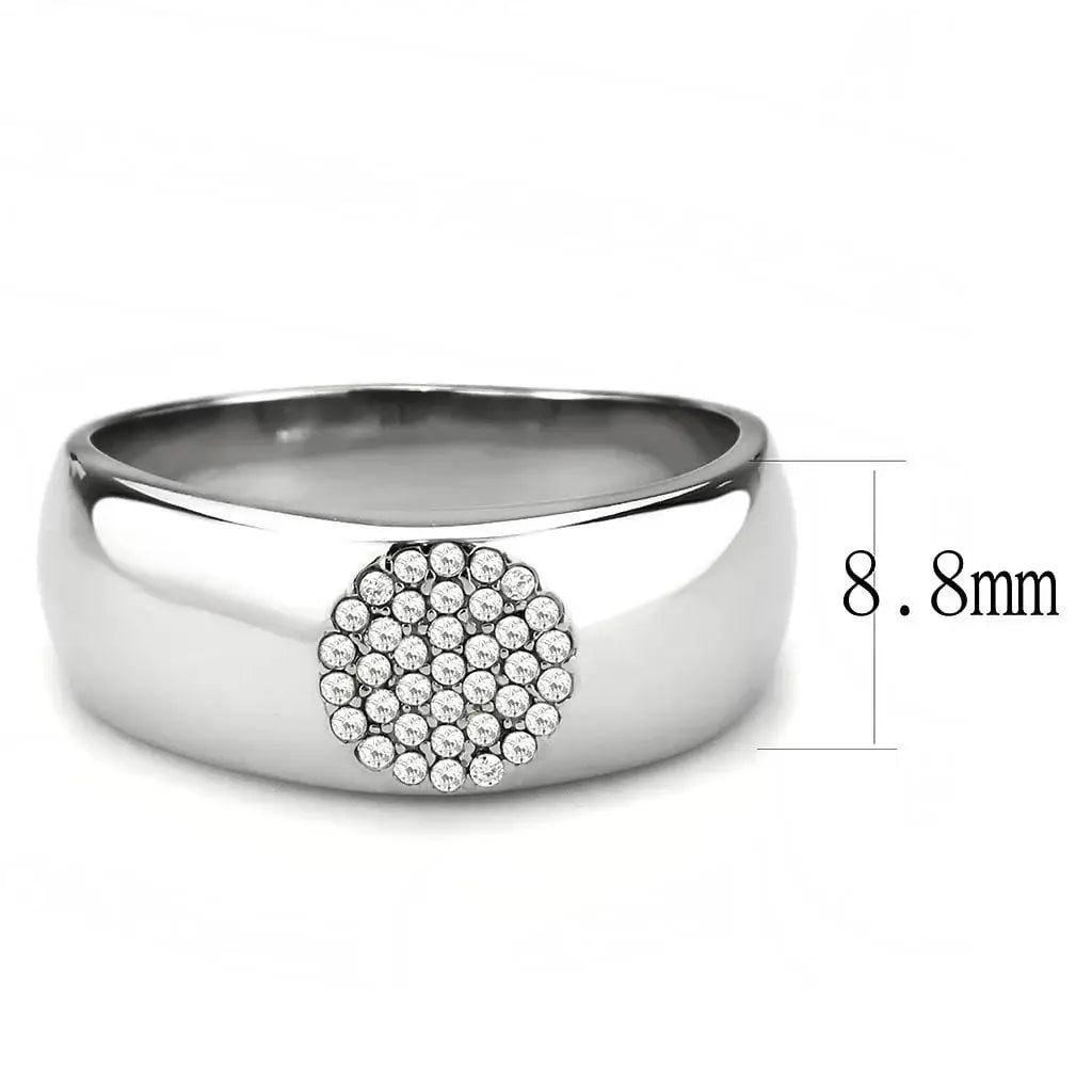 Alamode High polished (no plating) Stainless Steel Ring with AAA Grade CZ in Clear - Alamode - Flyclothing LLC