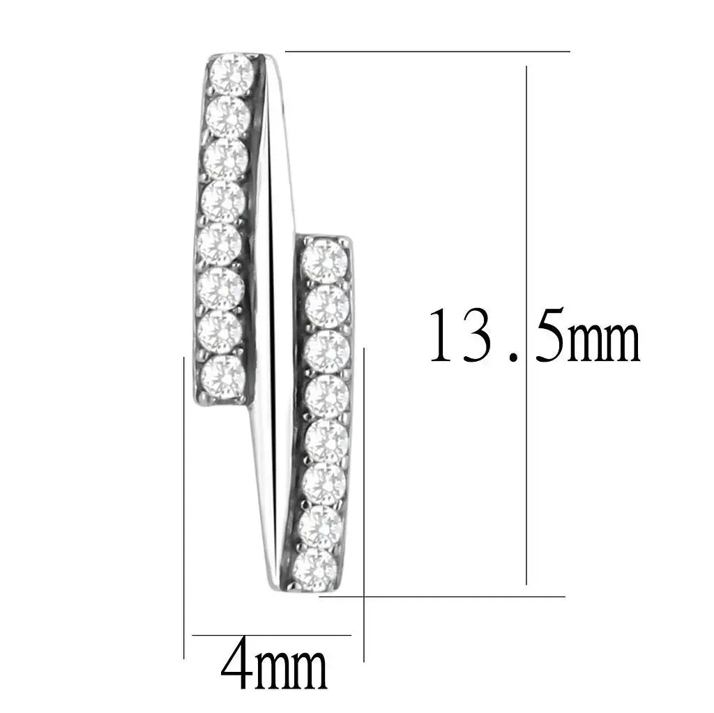 Alamode High polished (no plating) Stainless Steel Earrings with AAA Grade CZ in Clear - Alamode - Flyclothing LLC