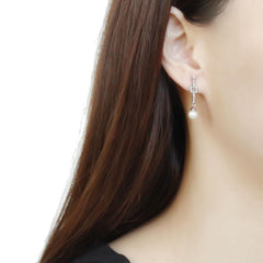 Alamode High polished (no plating) Stainless Steel Earrings with Synthetic Pearl in White - Alamode