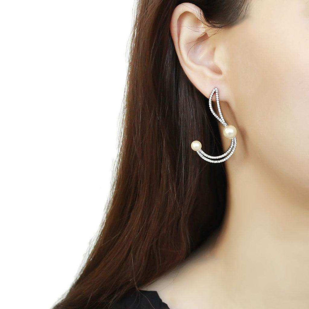 Alamode High polished (no plating) Stainless Steel Earrings with Synthetic Pearl in White - Alamode - Flyclothing LLC