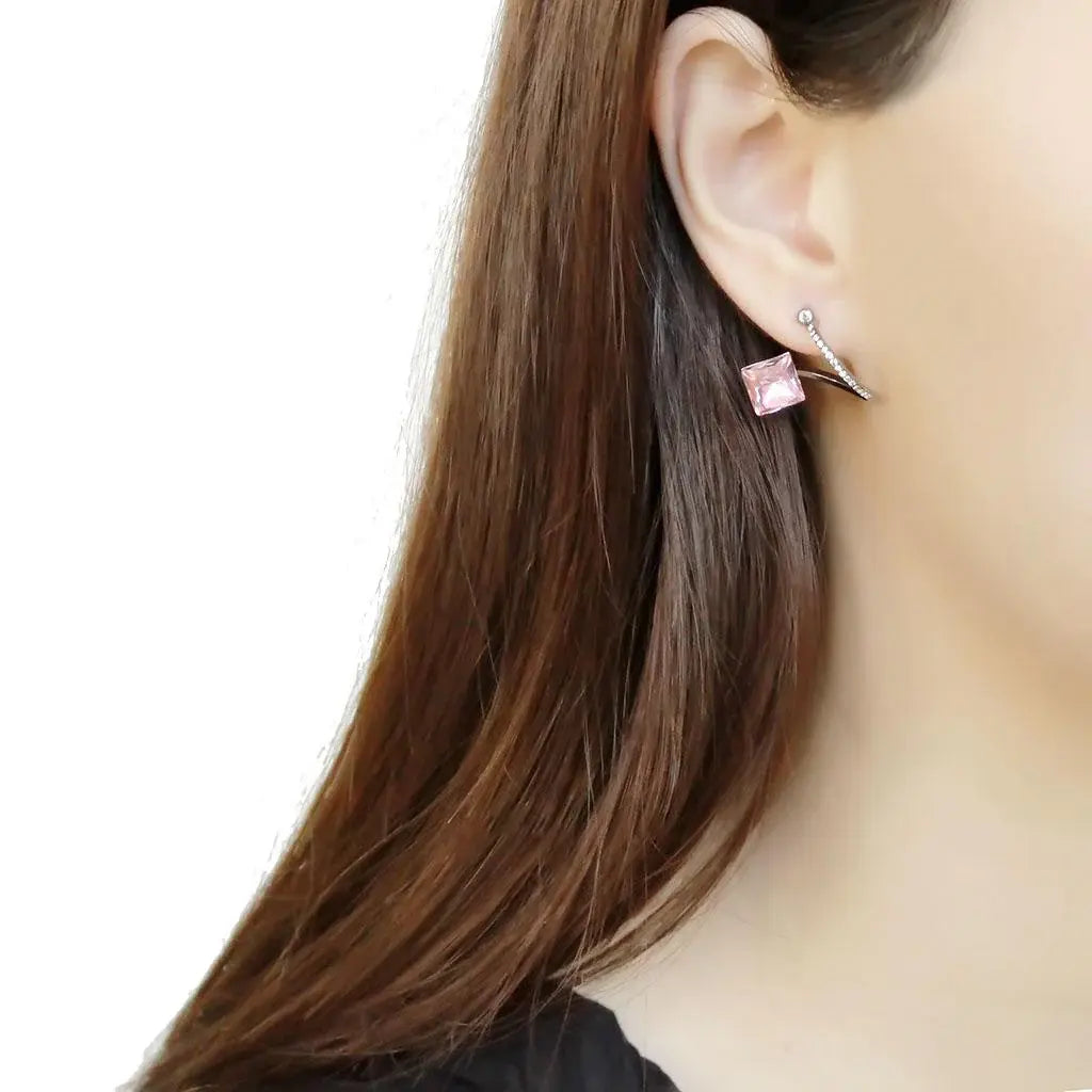 Alamode High polished (no plating) Stainless Steel Earrings with Top Grade Crystal in Light Rose - Alamode - Flyclothing LLC