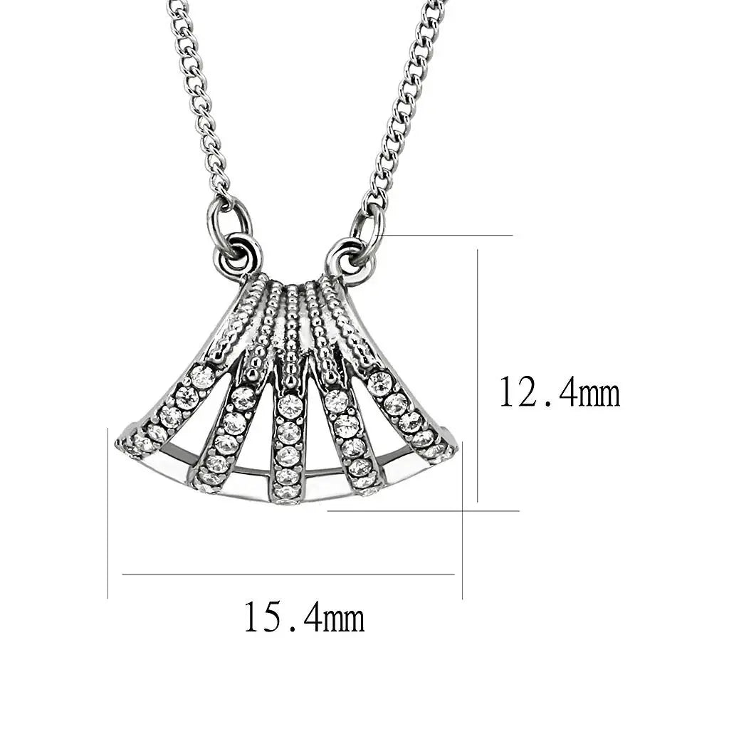 Alamode High polished (no plating) Stainless Steel Chain Pendant with AAA Grade CZ in Clear - Alamode - Flyclothing LLC