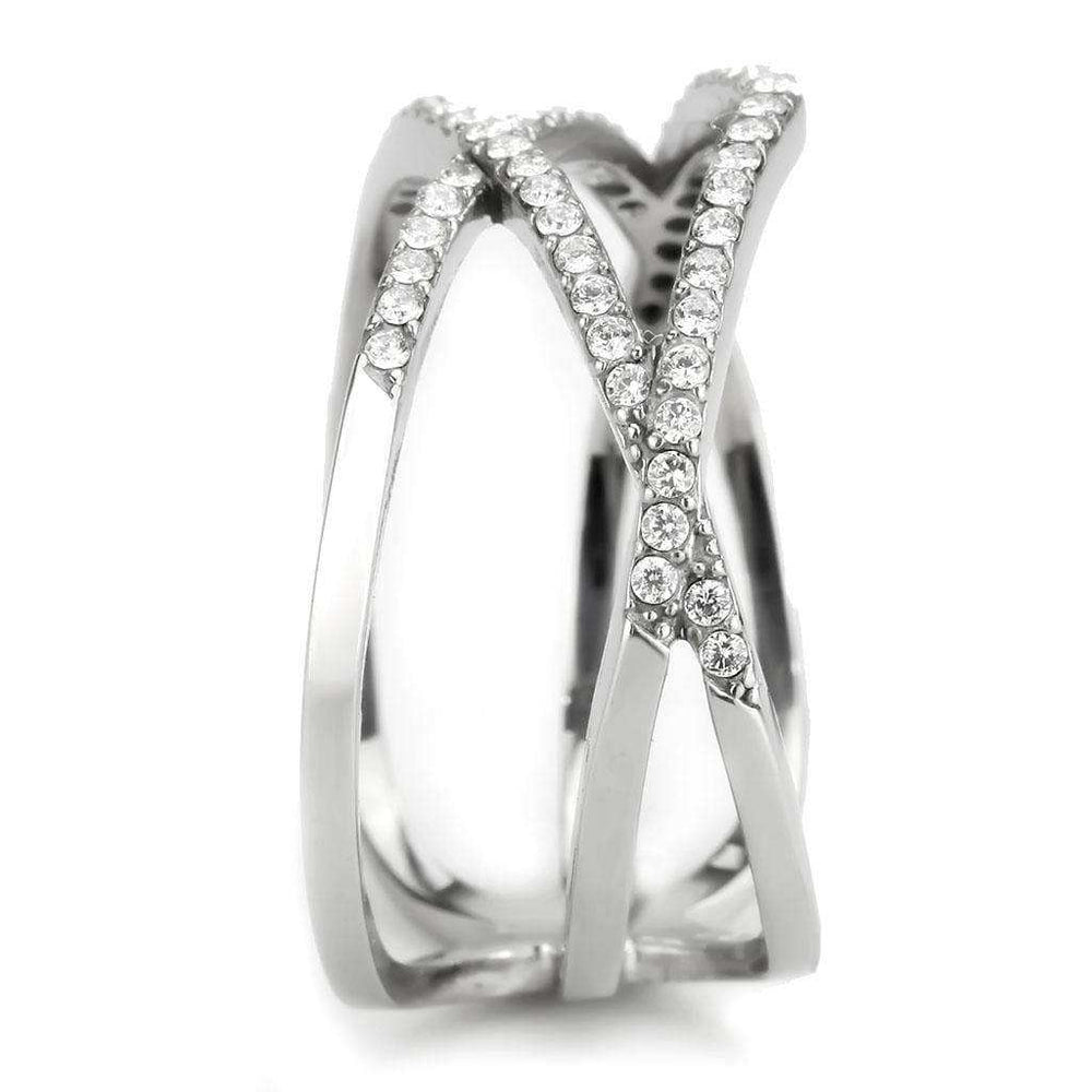 Alamode High polished (no plating) Stainless Steel Ring with AAA Grade CZ in Clear - Alamode - Flyclothing LLC