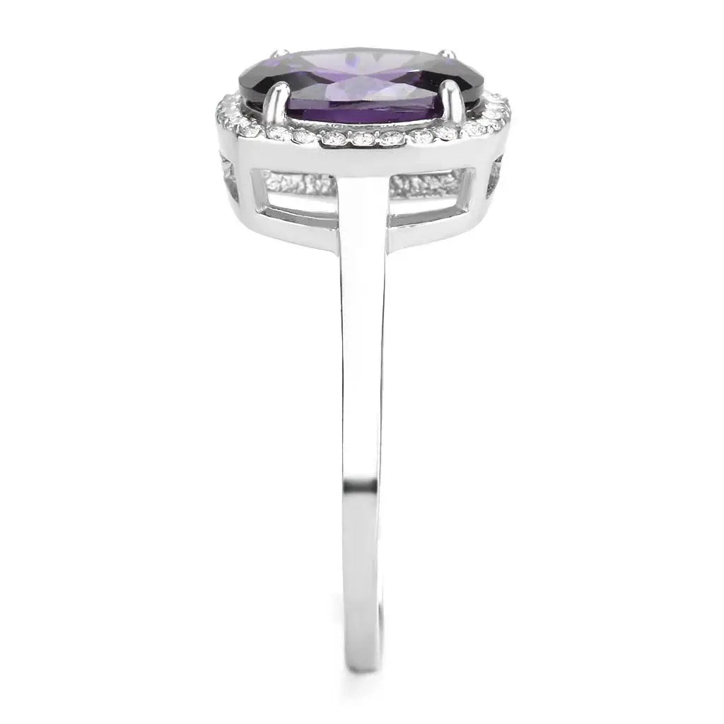 Alamode High polished (no plating) Stainless Steel Ring with AAA Grade CZ in Amethyst - Alamode - Flyclothing LLC