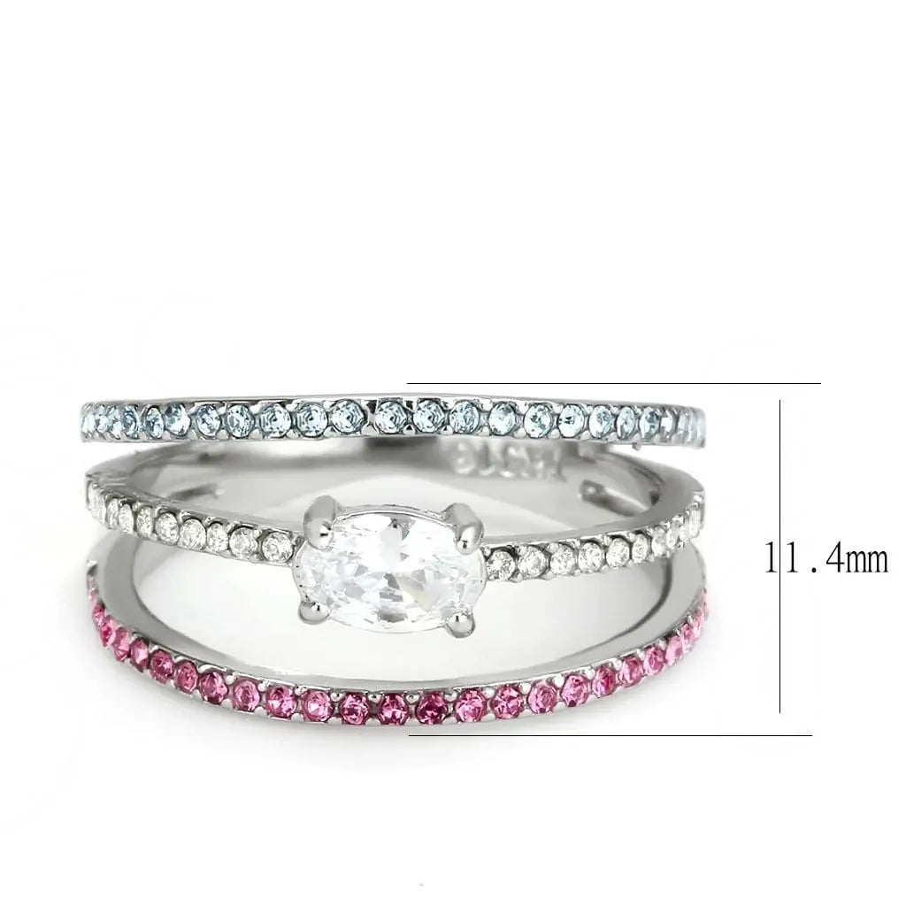 Alamode High polished (no plating) Stainless Steel Ring with AAA Grade CZ in Multi Color - Alamode - Flyclothing LLC