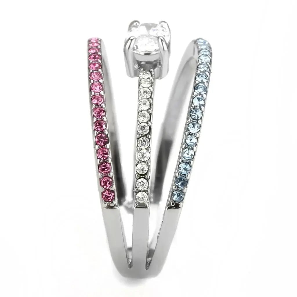 Alamode High polished (no plating) Stainless Steel Ring with AAA Grade CZ in Multi Color - Alamode - Flyclothing LLC