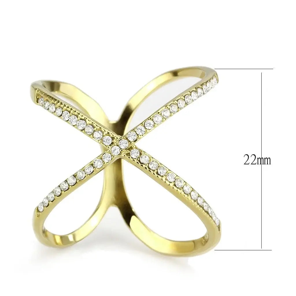 Alamode IP Gold(Ion Plating) Stainless Steel Ring with AAA Grade CZ in Clear - Alamode - Flyclothing LLC