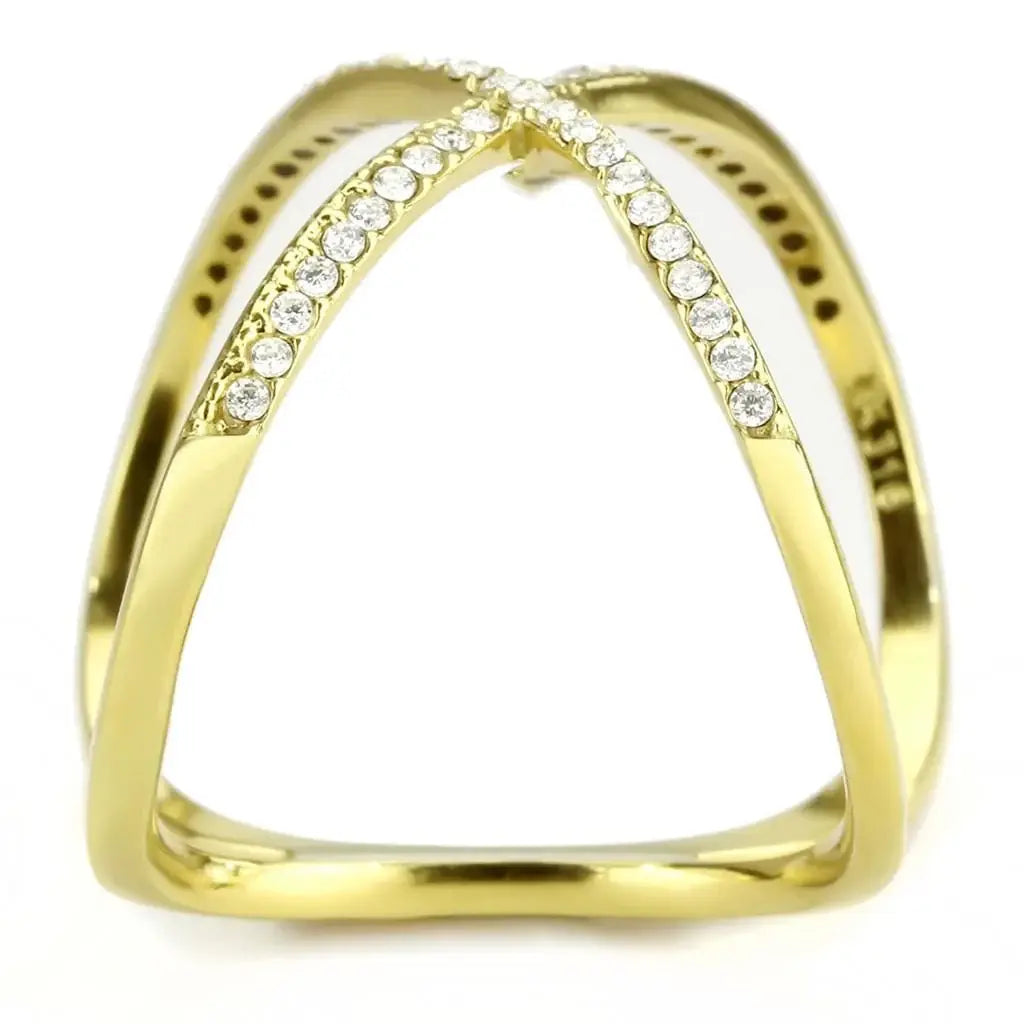Alamode IP Gold(Ion Plating) Stainless Steel Ring with AAA Grade CZ in Clear - Alamode - Flyclothing LLC