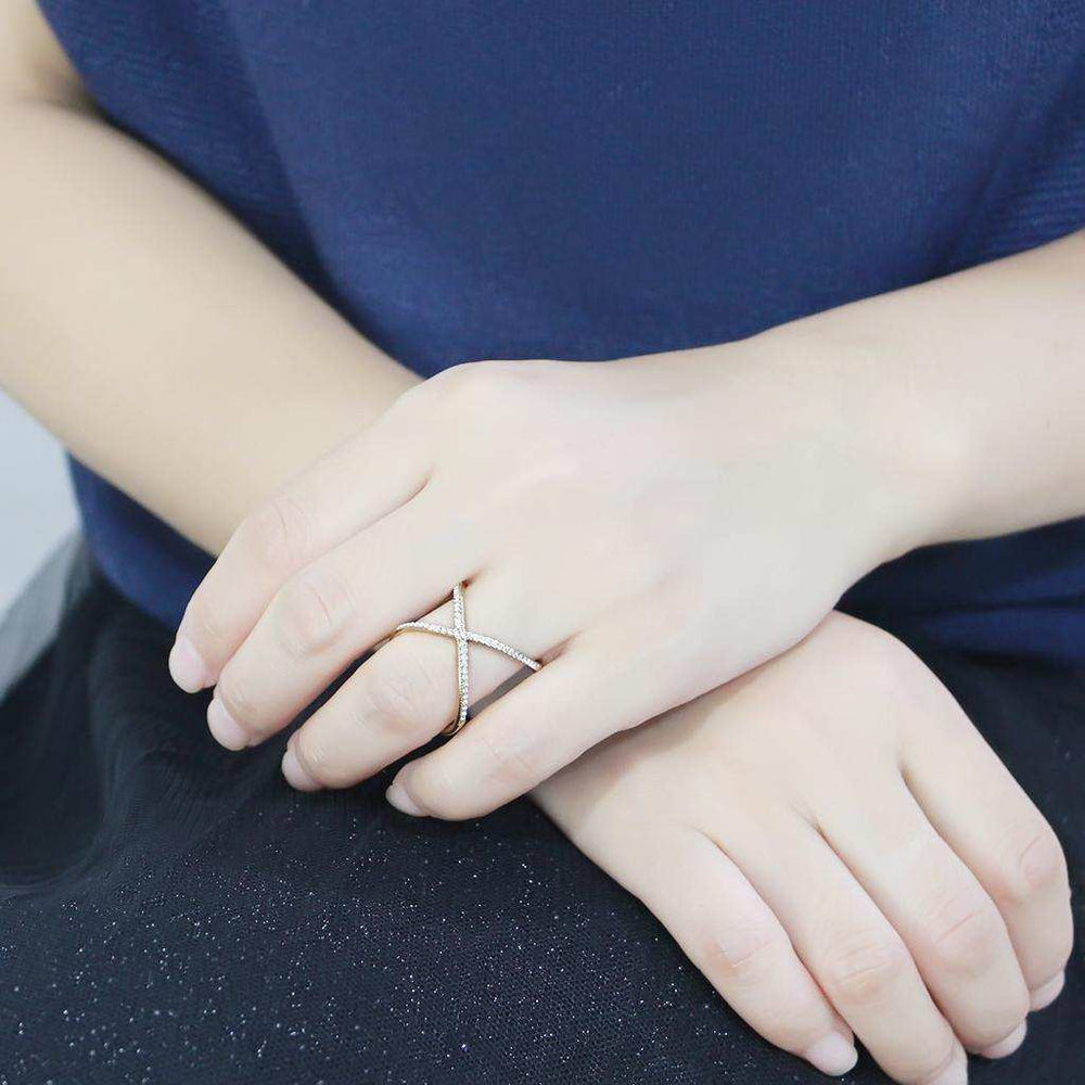 Alamode IP Gold(Ion Plating) Stainless Steel Ring with AAA Grade CZ in Clear - Alamode - Flyclothing LLC