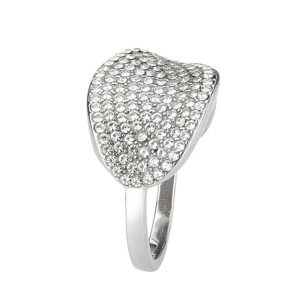Alamode High polished (no plating) Stainless Steel Ring with AAA Grade CZ in Clear - Alamode - Flyclothing LLC