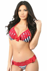 Daisy Corsets Nautical Lace Trimmed Pucker Back Bikini - Daisy Corsets