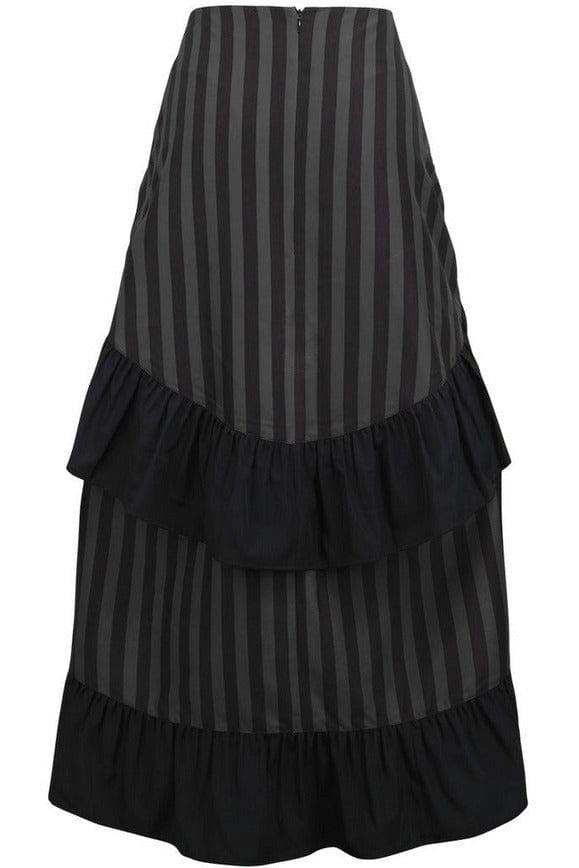 Daisy Corsets Black/Grey Stripe Adjustable High Low Skirt - Daisy Corsets - Flyclothing LLC