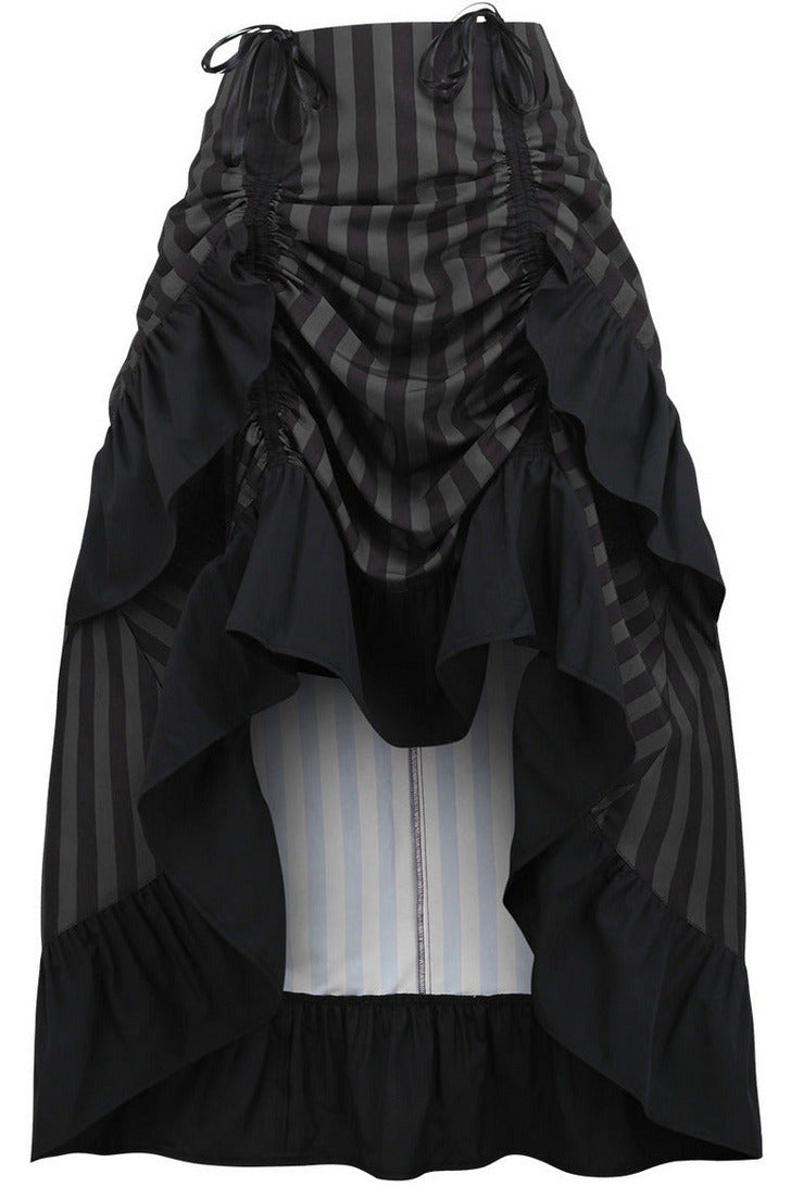 Daisy Corsets Black/Grey Stripe Adjustable High Low Skirt