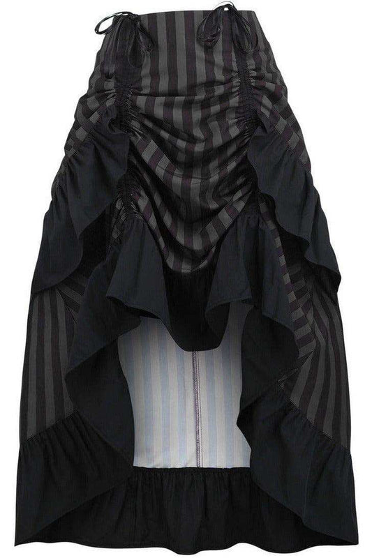 Daisy Corsets Black/Grey Stripe Adjustable High Low Skirt - Daisy Corsets - Flyclothing LLC