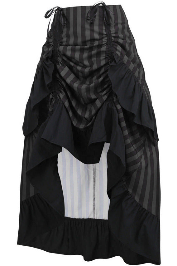 Daisy Corsets Black/Grey Stripe Adjustable High Low Skirt