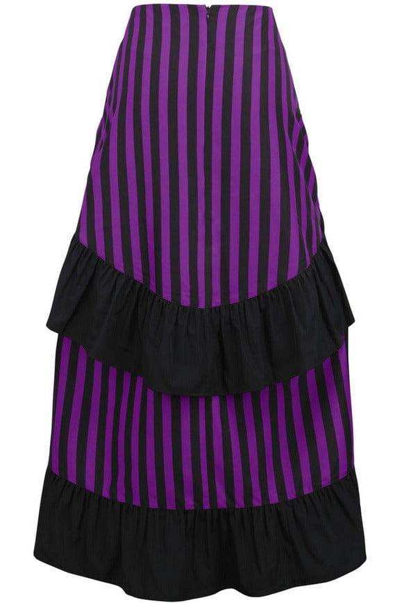 Daisy Corsets Black/Purple Stripe Adjustable High Low Skirt - Daisy Corsets - Flyclothing LLC
