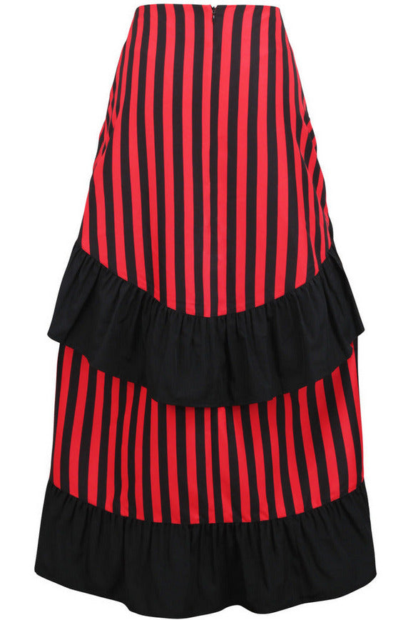 Daisy Corsets Black/Red Stripe Adjustable High Low Skirt