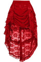 Daisy Corsets Red Lace Ruched Front High Low Lace Skirt - Daisy Corsets