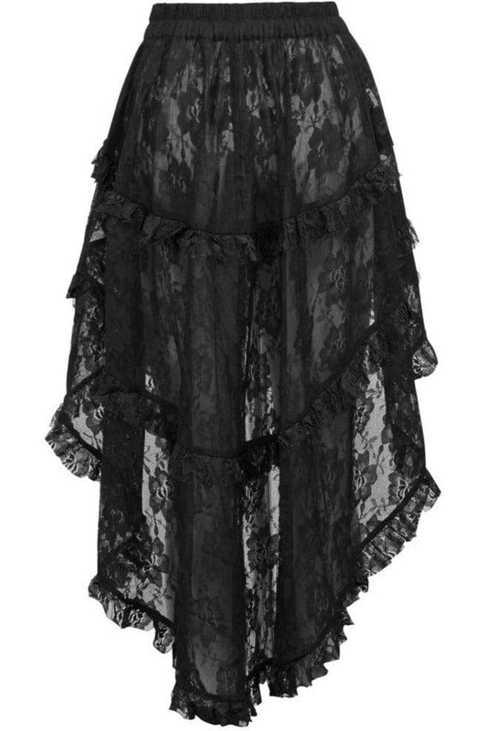 Daisy Corsets Black Lace Ruched Front High Low Lace Skirt - Daisy Corsets