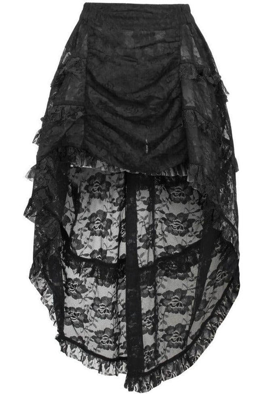 Daisy Corsets Black Lace Ruched Front High Low Lace Skirt - Daisy Corsets