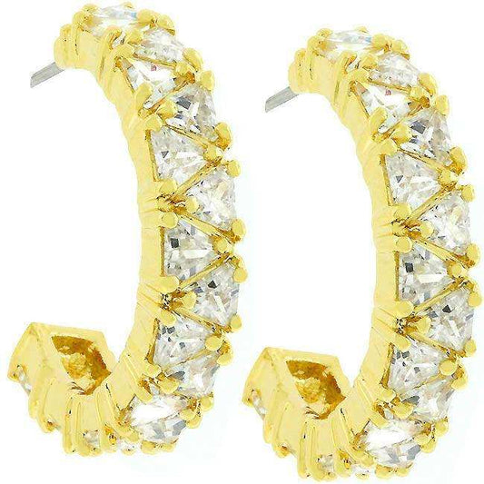 Trillion Cut Cubic Zirconia Hoop Earrings Goldtone Finish - JGI - Flyclothing LLC