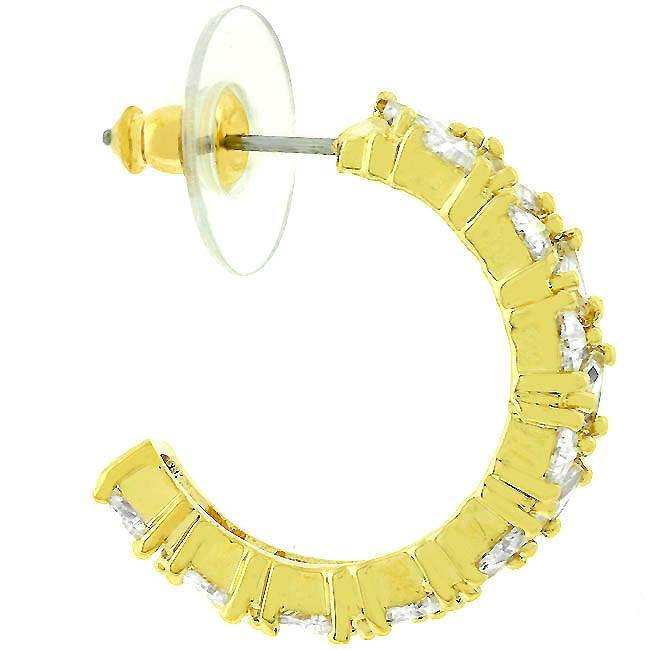 Trillion Cut Cubic Zirconia Hoop Earrings Goldtone Finish - JGI - Flyclothing LLC