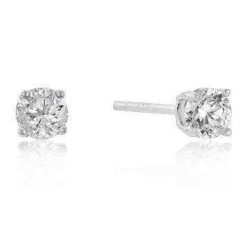 4mm New Sterling Round Cut Cubic Zirconia Studs Silver - JGI - Flyclothing LLC