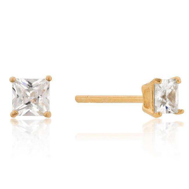 4mm New Sterling Princess Cut Cubic Zirconia Studs Gold - JGI - Flyclothing LLC