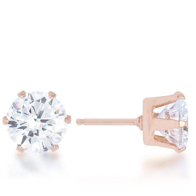Reign 3.4ct CZ Rose Gold Stainless Steel Stud Earrings - JGI - Flyclothing LLC