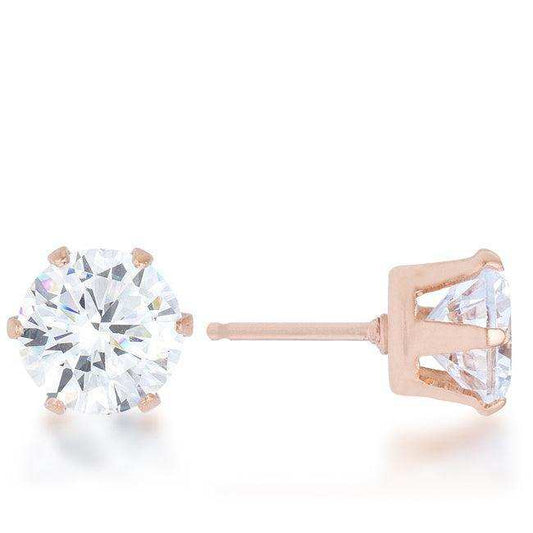 Reign 3.4ct CZ Rose Gold Stainless Steel Stud Earrings - JGI - Flyclothing LLC