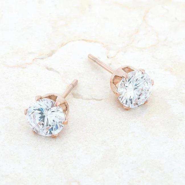 Reign 3.4ct CZ Rose Gold Stainless Steel Stud Earrings - JGI - Flyclothing LLC