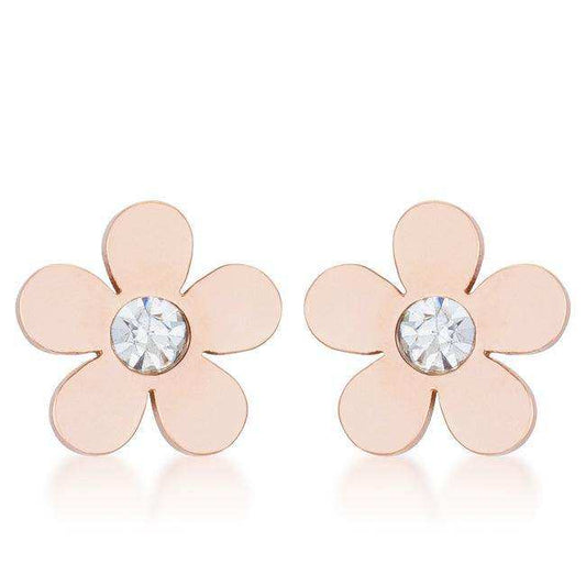 Daisy 0.3ct CZ Rose Gold Stainless Steel Flower Stud Earrings - JGI - Flyclothing LLC