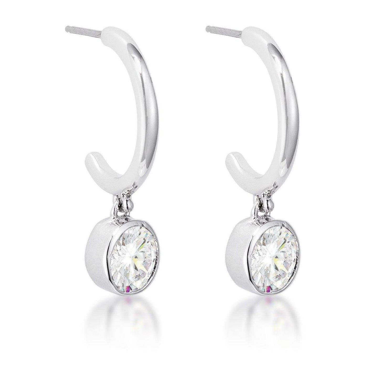 7mm Cz Rhodium Plated Drop Hooplet Earrings - JGI - Flyclothing LLC