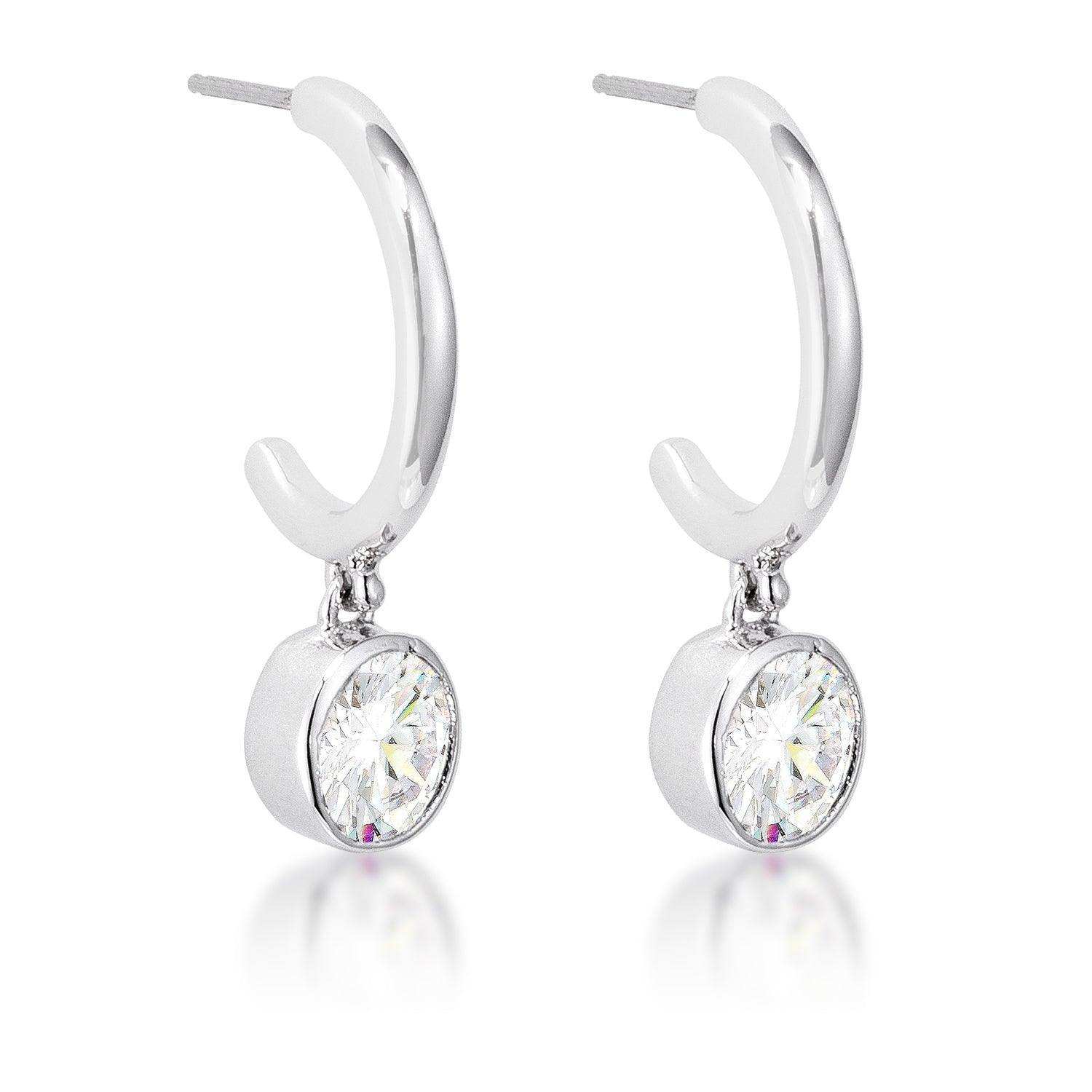 7mm Cz Rhodium Plated Drop Hooplet Earrings - JGI - Flyclothing LLC