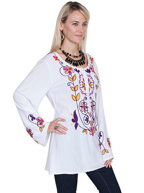 Scully WHITE FLORAL EMB. BLOUSE W/BELL SLEEVES - Flyclothing LLC