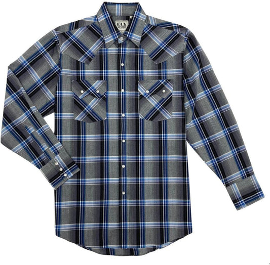 Ely Cattleman mens long-sleeve classic plaid Shirt Black - Flyclothing LLC