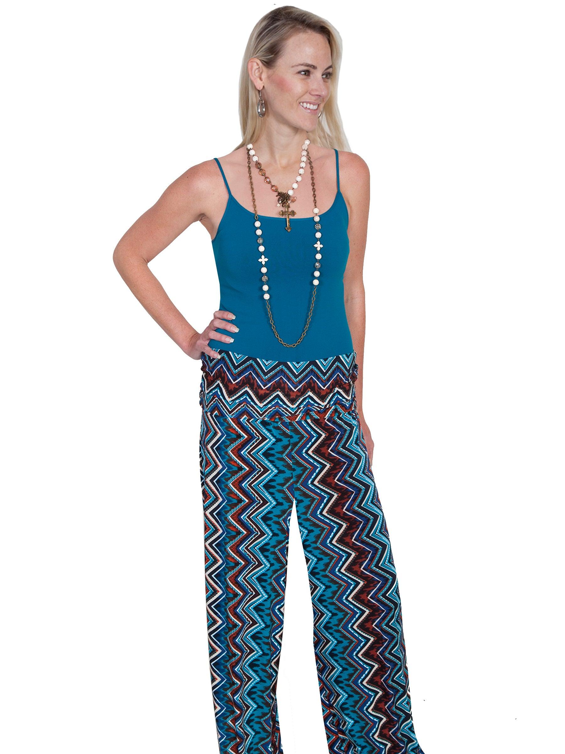 Scully TURQUOISE PALAZZO PANT W/FOLD OVER WAIST - Flyclothing LLC