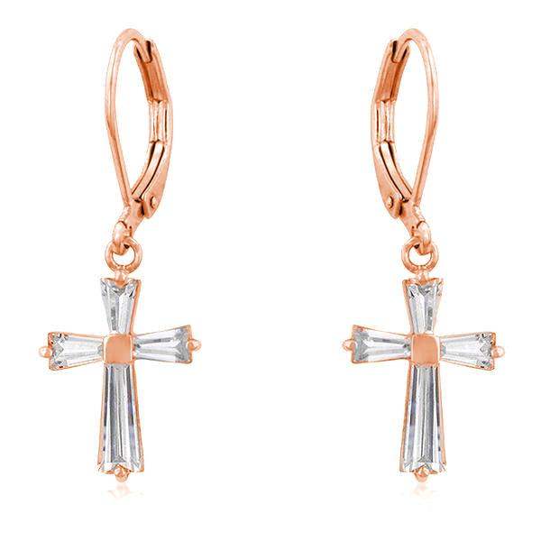 Rose Gold Plated CZ Cross Drop Earrings - JGI - Flyclothing LLC